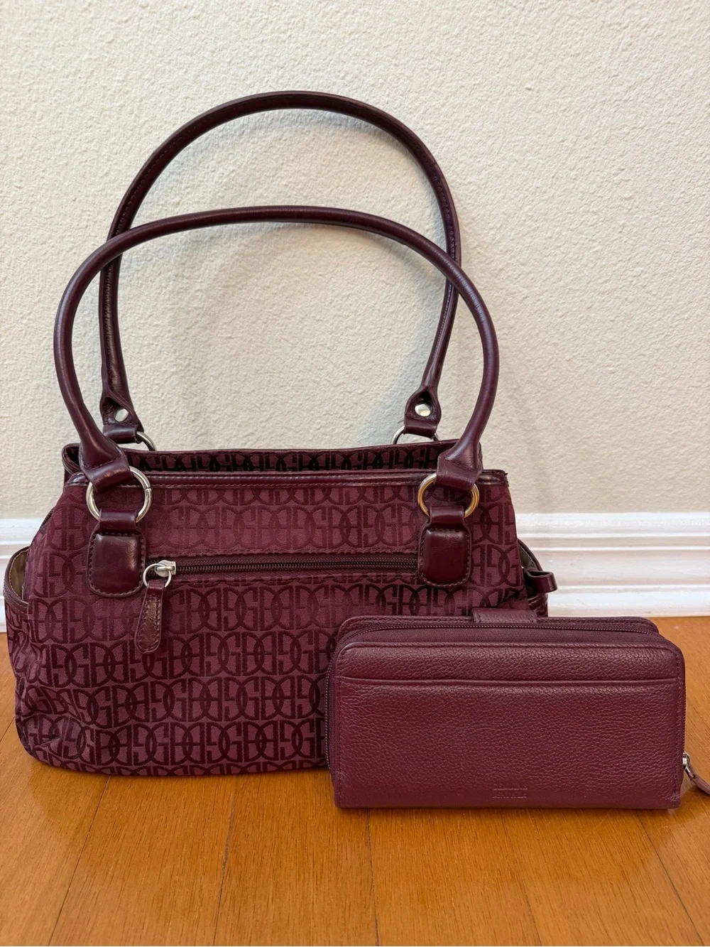 Giani Bernini Burgundy Monogram Tote with Matching Wallet